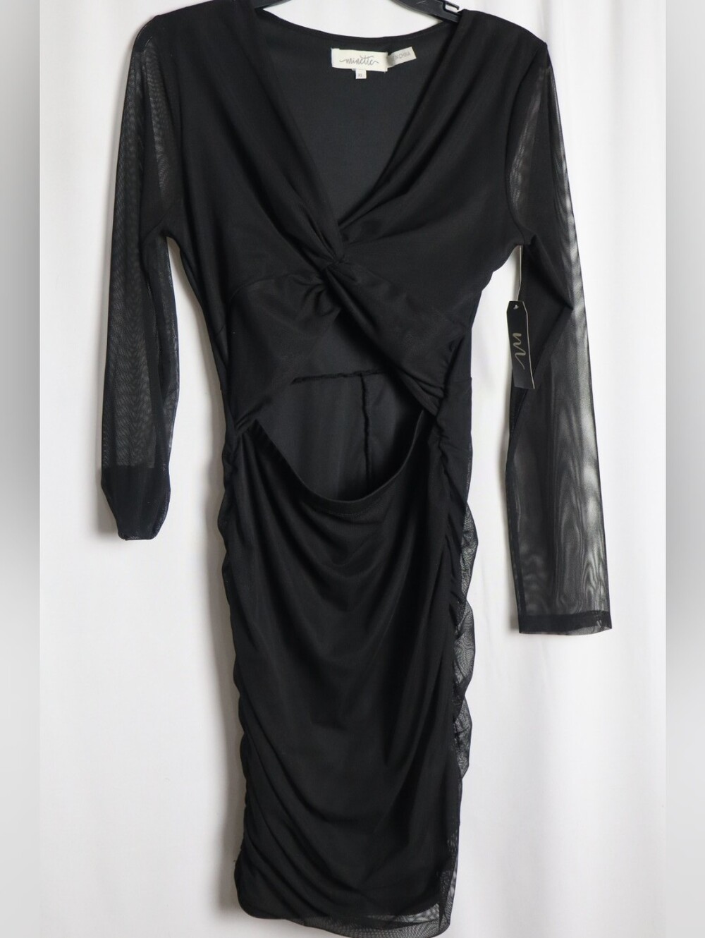 Walter Baker Black Long-Sleeve Mesh Twist Cutout Dress